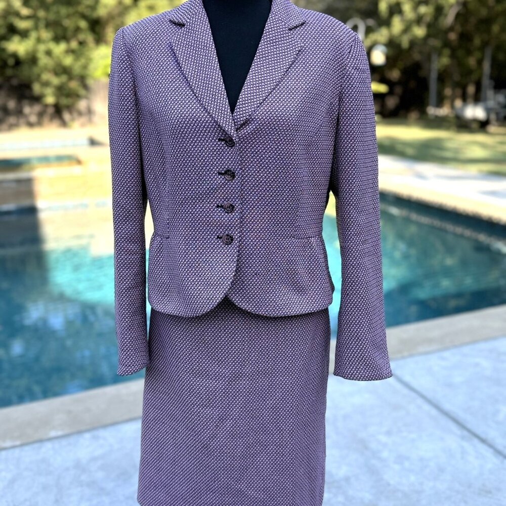 Very Pretty Pink and Black Houndstooth- Emily 2 Piece Suit Skirt Set- Size 12